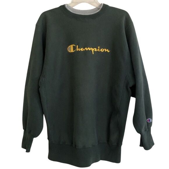 VTG Champion Reverse Weave Sweatshirt Mens Sz XL Crewneck Green Gold Embroidered - Picture 2 of 12
